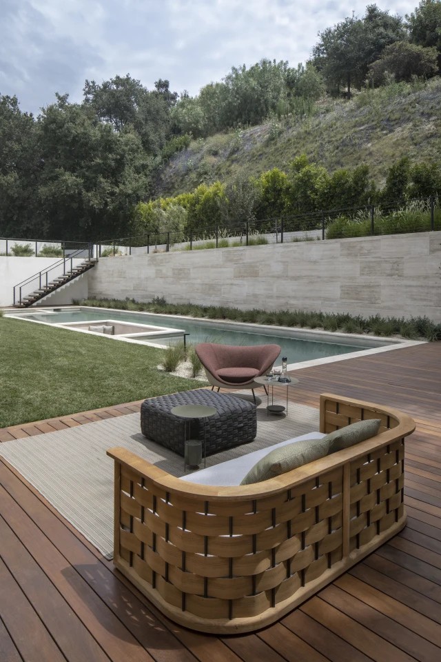 The terrace, looking towards the pool and the hillside