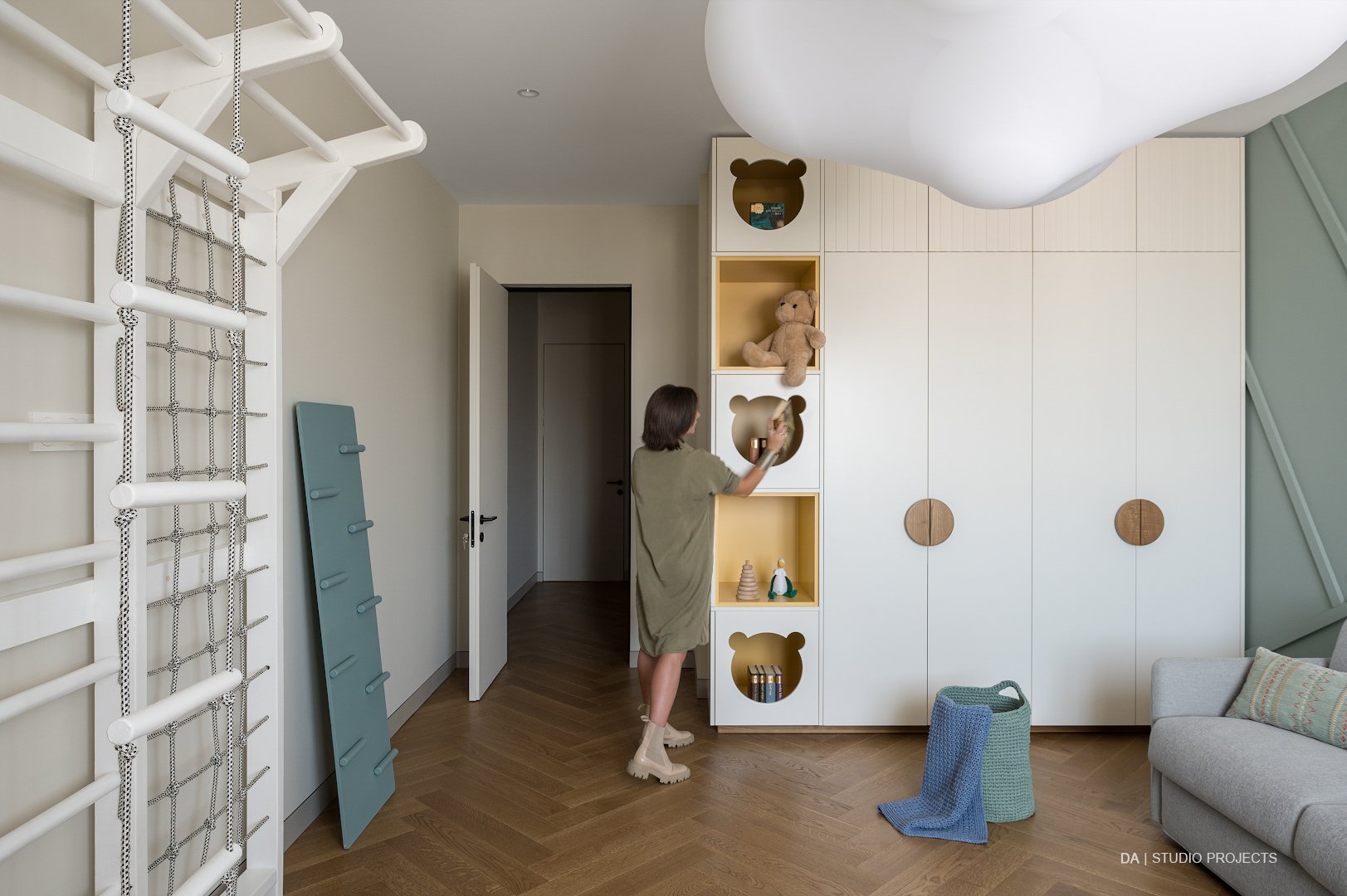Children's room with wardrobe and climbing frame