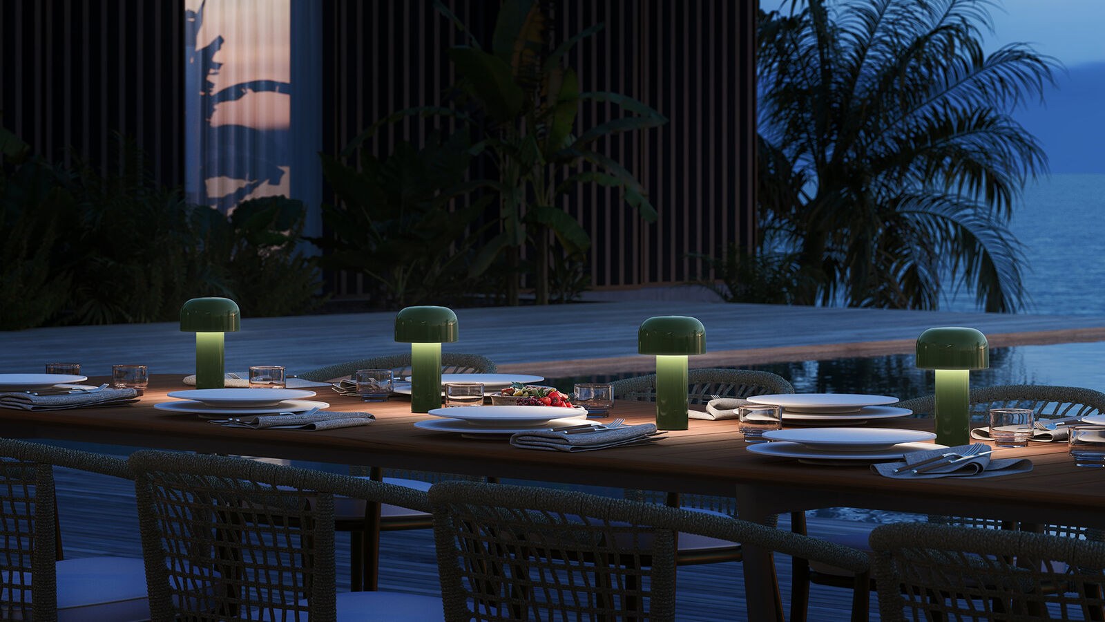 Glossy Green finish on a set outdoor dining table