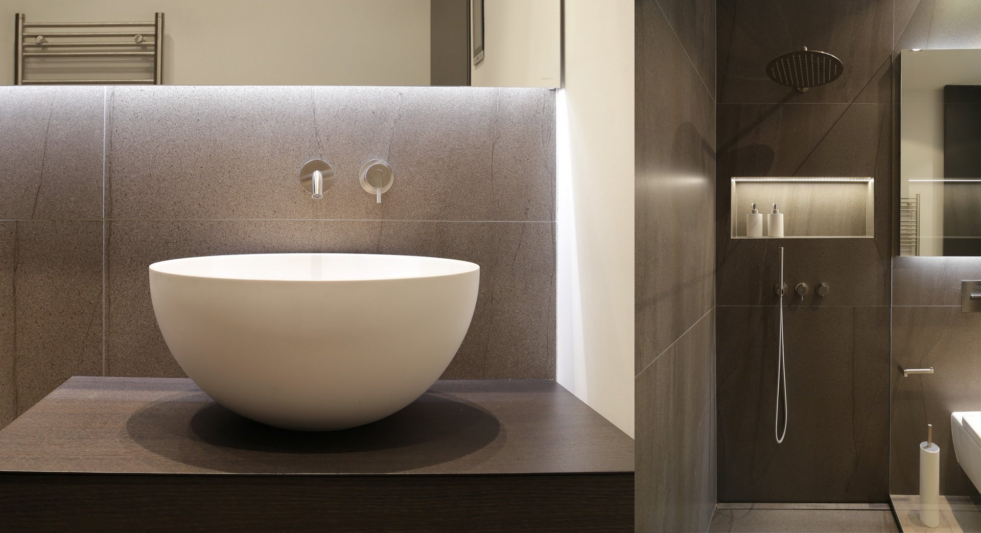 A freestanding bath, and the shower