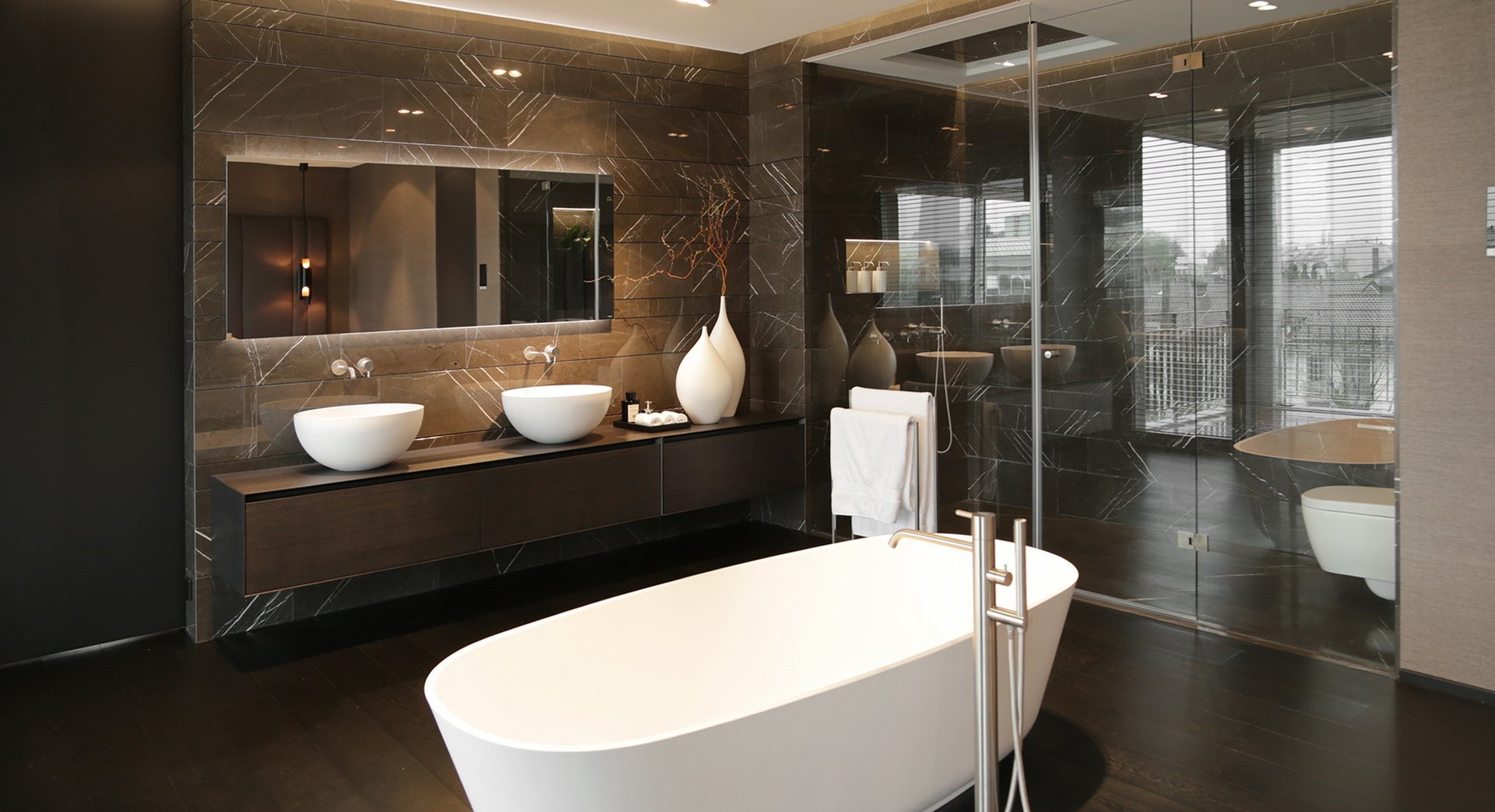 The master bathroom, with the bath at its centre