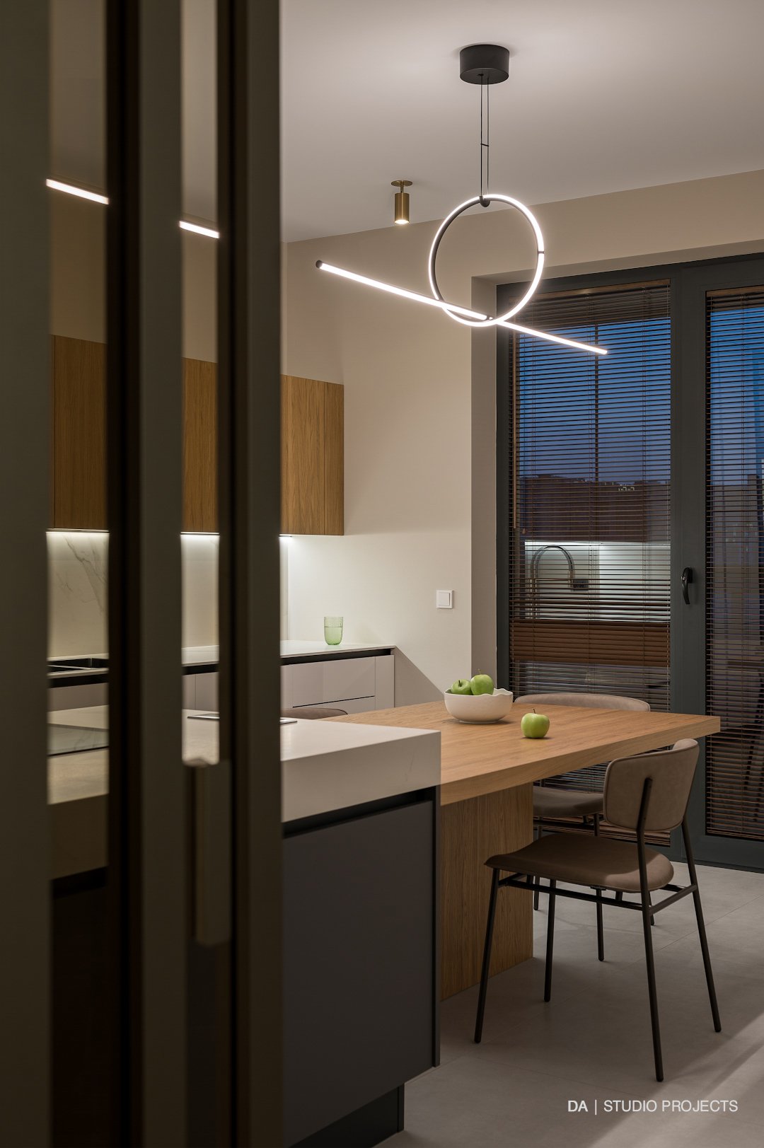 Dining area with decorative lighting