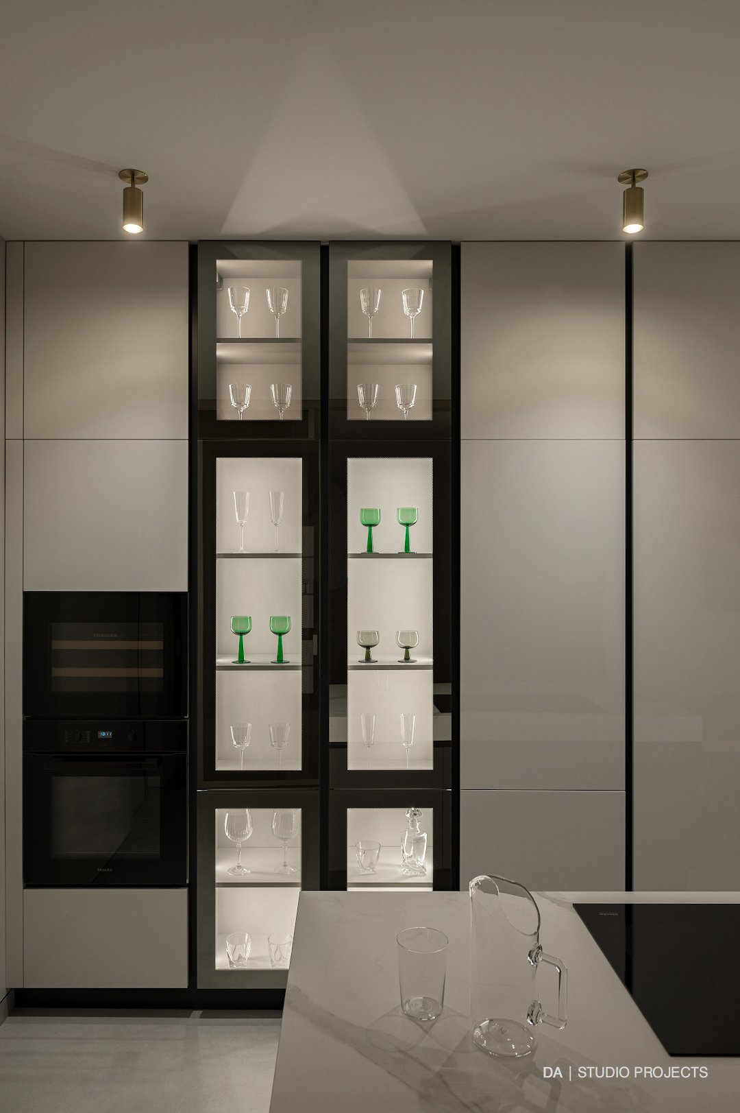 Tall kitchen units with glazed fronts