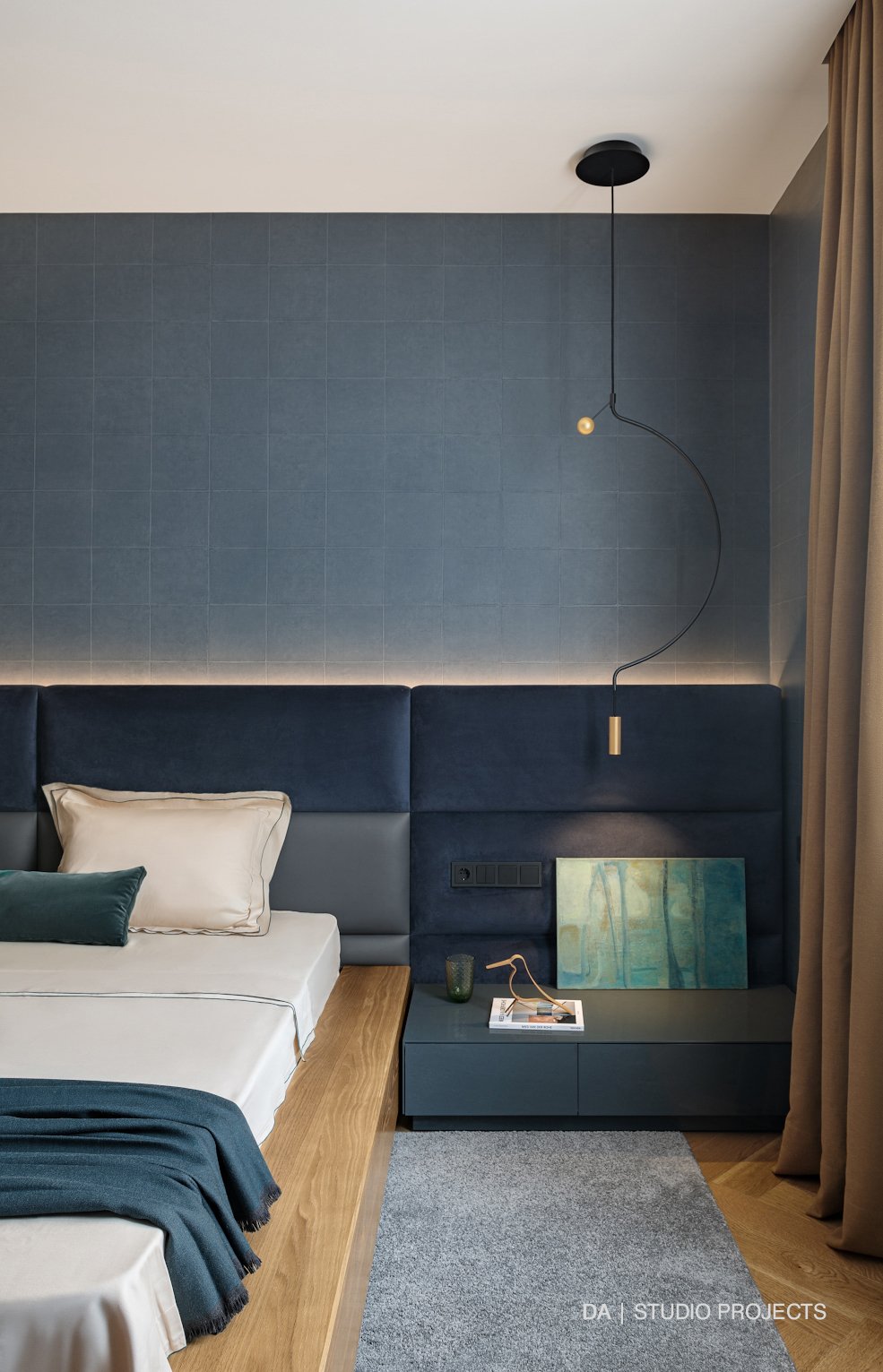 Bedroom with panelled wall