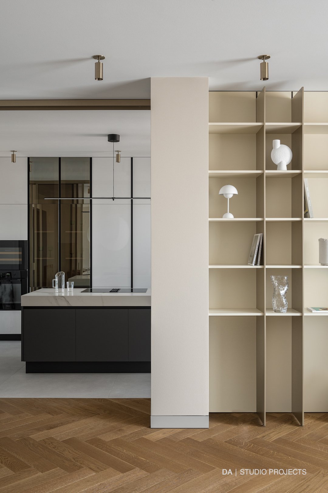 Shelving unit used as a room divider