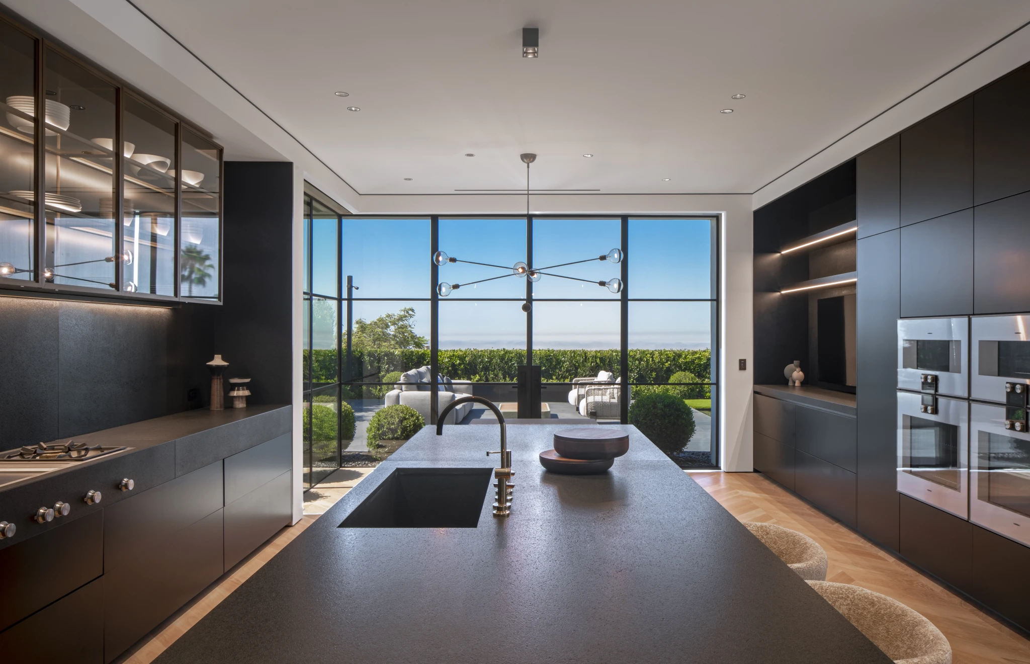 The bespoke kitchen, looking out to the terrace