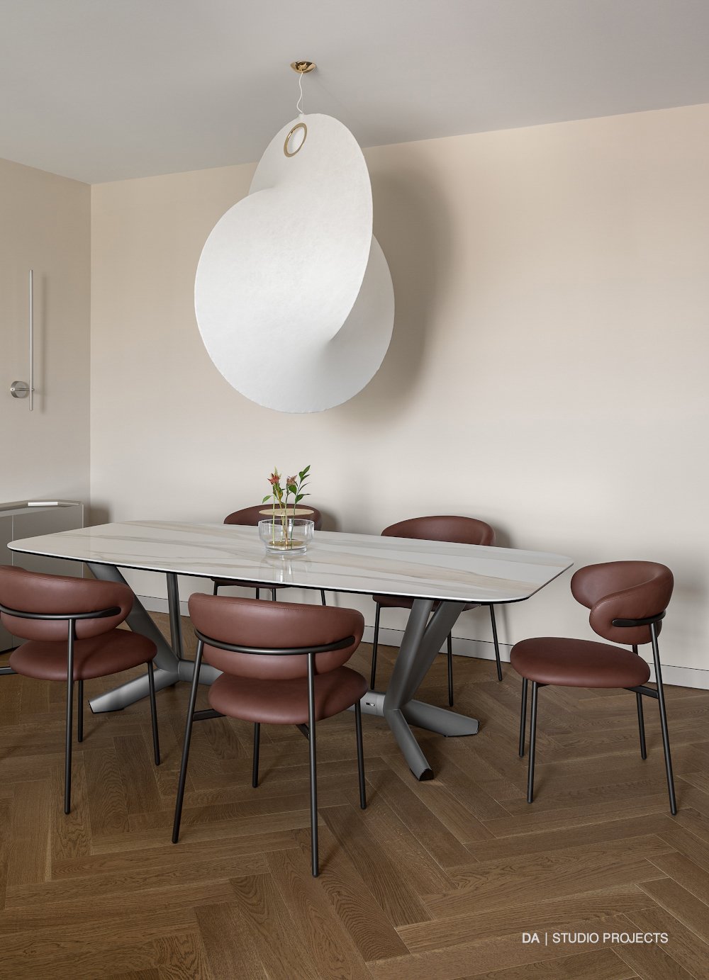 Dining table with decorative pendant