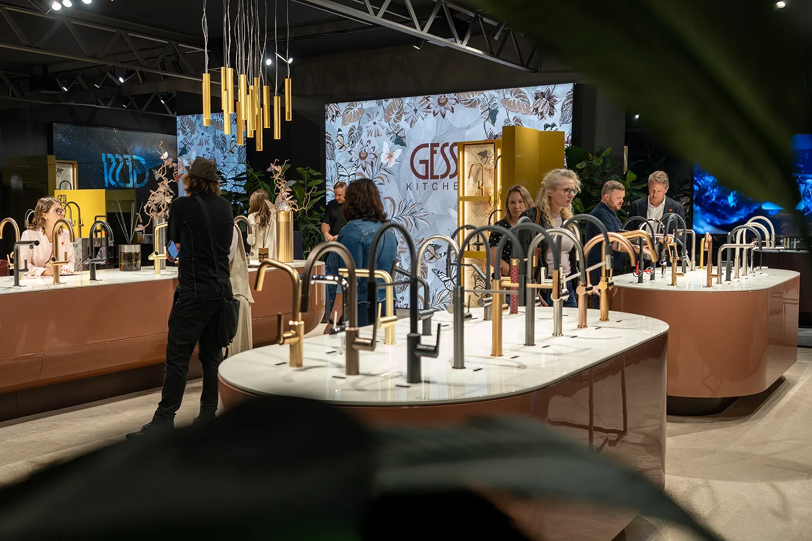 Taps on display at the Gessi Kitchen stand at M.O.W.