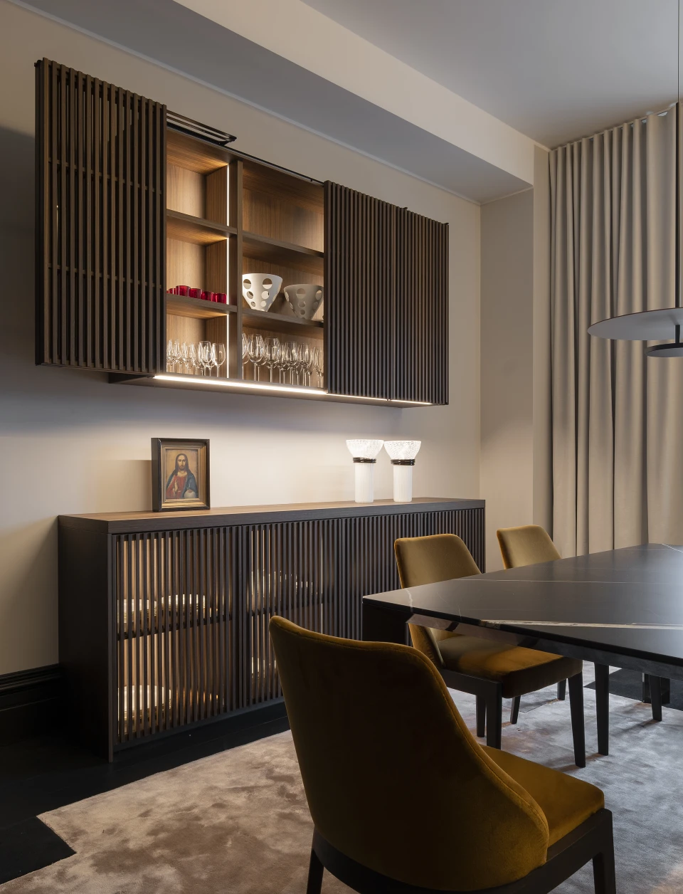 The sideboard and wall unit